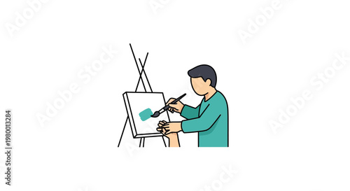Man painting on an easel board.