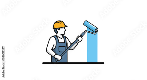 Man painting with roller tool.