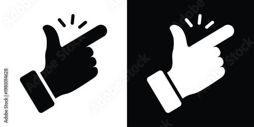 Dual‑tone mirrored hand snapping gesture icon with motion lines above fingers, representing sound or action. Clean vector design ideal for apps, UI, and digital interaction graphics.