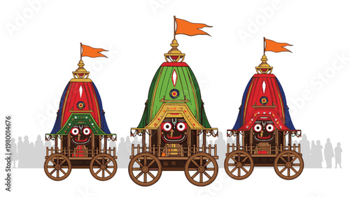 Jagannath Rath Yatra Festival Chariot Colorful Illustration for Cultural and Religious Themes