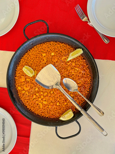 Paella de Arroz a Banda on Muchavista Beach, El Campello, Alicante, Spain, Europe.