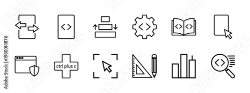 Web development and programming line icon set for software engineering