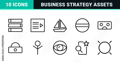 Minimalist financial strategy and investment icon set in outline style