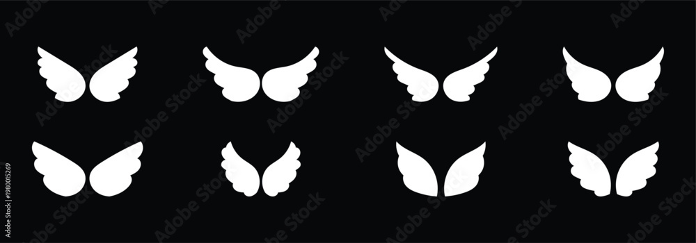 Fototapeta premium Wings icons set. Simple set of wings badges. Wings black icons vector set. Modern minimalistic design isolated on black background.