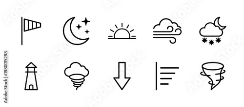 Minimalist weather and meteorology outline icon set