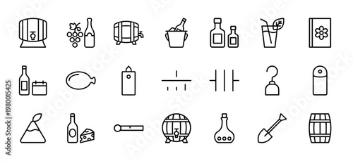 Wine production and processing minimalist line icons for restaurant menu