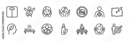 Wellness and healthcare minimalist outline icon set for web and mobile apps