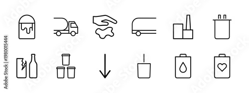 Ecological waste disposal and recycling management line icons