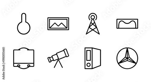 Wireless communication and network signal thin line icon set