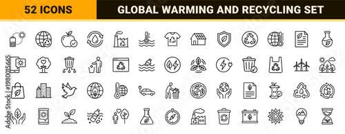 Minimalist ecology and green energy outline icon set