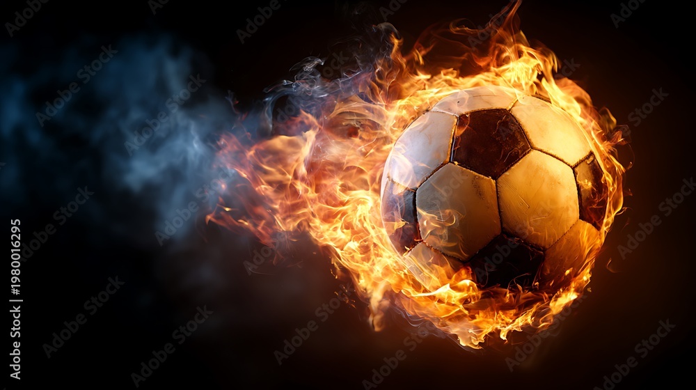 Naklejka premium Blazing Soccer Ball on Fire Background.