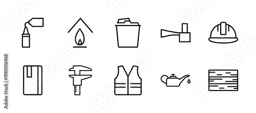 Minimalist industrial worker and engineering outline icons