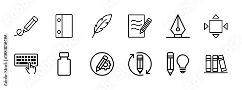 Minimalist writing and literature line icons for education and publishing