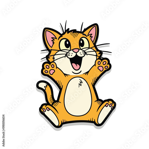 Cartoon Orange Cat Sitting Playfully.