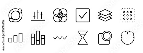 Minimalist business workflow and data process outline icon set for professional design.