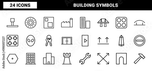 Urban architecture and building construction minimalist line icons