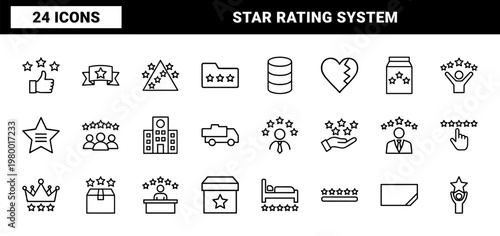 Minimalist customer rating and five star satisfaction feedback line icons
