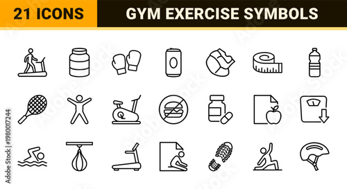 Minimalist fitness and gym workout line icons