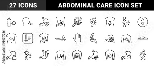 Gastroenterology and digestive health icon set in minimalist outline style