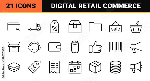 Ecommerce outline icon set for online shopping and retail business