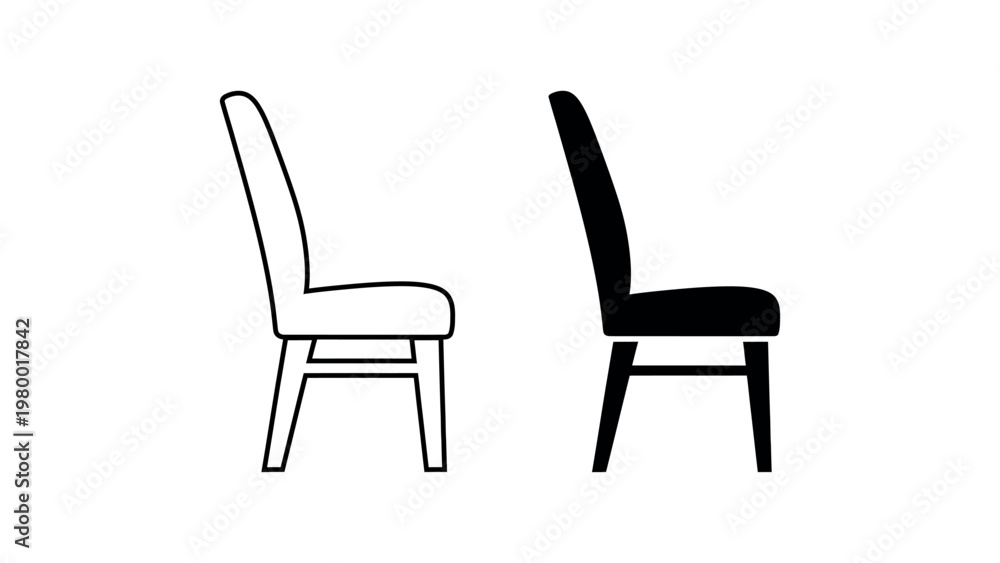 Fototapeta premium Chair icon set outline and solid furniture