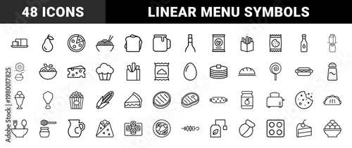 Eighty minimalist food and beverage line icons for restaurant menu design