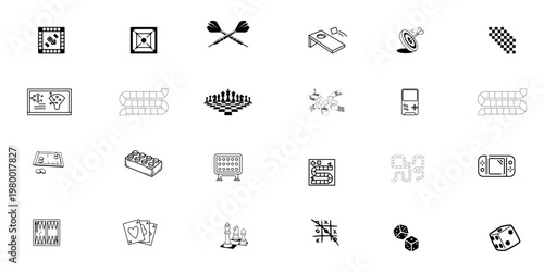 Classic Ludo and Parchis Board Game Icon Set – Minimalist Strategy Game Elements for Mobile Apps and Family Fun Branding