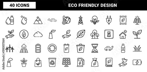 Environmental and green energy minimalist line icon set
