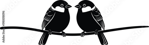 Black and White Vector Illustration of Two Birds on a Branch for Nature and Wildlife Art Designs