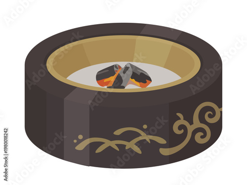 炭が燃えている火桶のイラスト素材