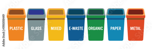 Waste sorting bins for plastic glass mixed e-waste organic paper and metal trash