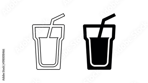 Juice glass icon set drink cup line and solid