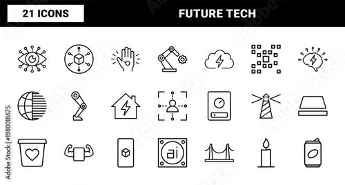 Minimalist future technology icons set with ai and robotics symbols