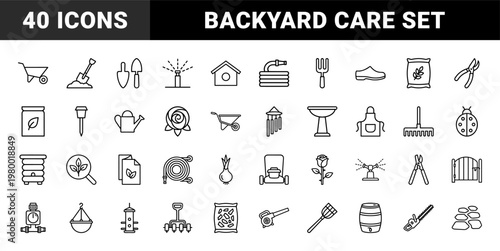 Garden and agriculture minimalist outline icons set