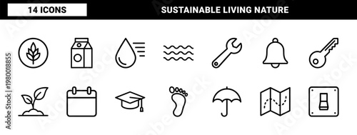 Minimalist ecology and environmental conservation line icon set
