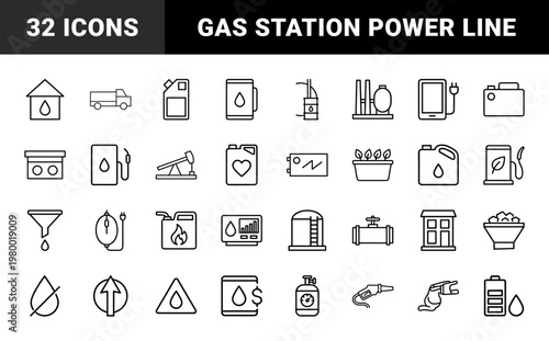 Petroleum and fuel energy line icons