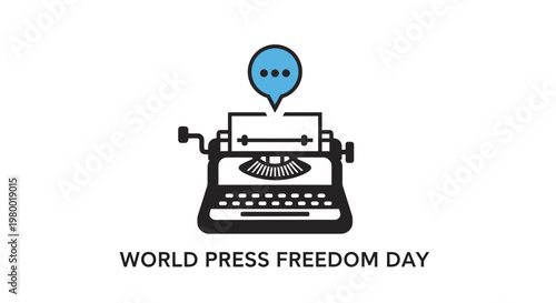 Typewriter with speech bubble icon.