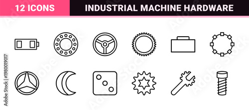 Black minimalist gear and cogwheel icon set for industrial design