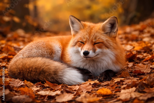  Red Fox Resting Peacefully on Autumn Leaves – Wildlife Nature Photo