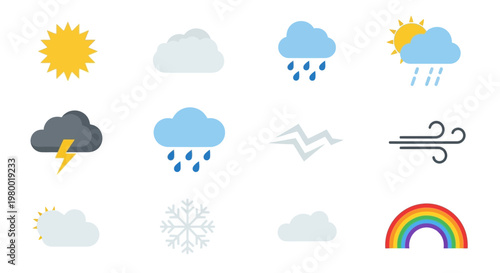 Collection of weather forecast icons representing various atmospheric conditions.