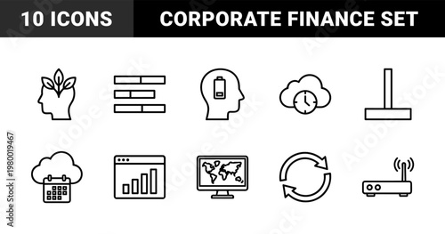 Global business and finance thin line icons set
