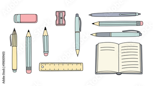Stationery Supplies: A collection of essential stationery items, perfect for students, artists, and professionals, arranged against a clean backdrop.  