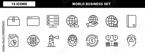 Global business and international trade minimalist outline icon set