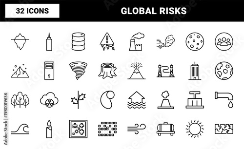 Environmental and economic crisis minimalist outline icon set