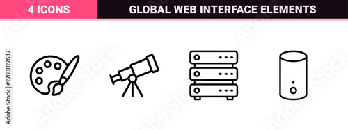 Minimalist global network and internet technology line icon set