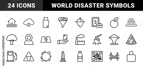Global crisis and environmental disaster minimalist line icons