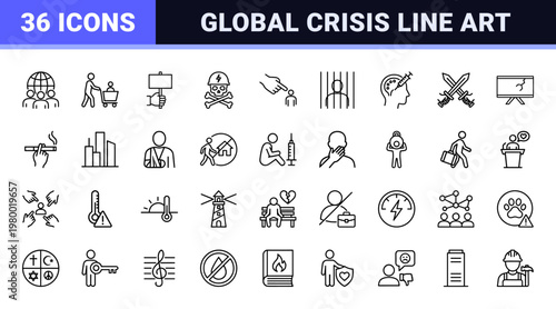 Social issues and human rights minimalist line icon set