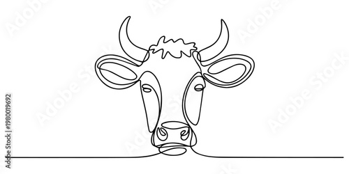 Cow dairy logo icon in simple one line drawing vector, Minimalist continuous line drawing of a cows head, Bull head Continuous one line drawing. Bull drawing in modern minimalist style. Vector pro.