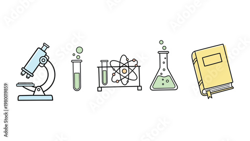 Science Essentials: A collection of essential scientific tools and a book, a visual representation of the world of science and discovery. 