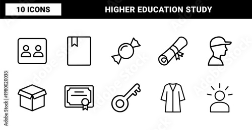 Minimalist graduation and education line icon set for university and academic design.